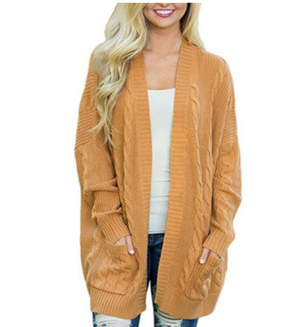 Women's Sweater Mid-length Large Size Double Pocket Twist Knitted Cardigan Clothes