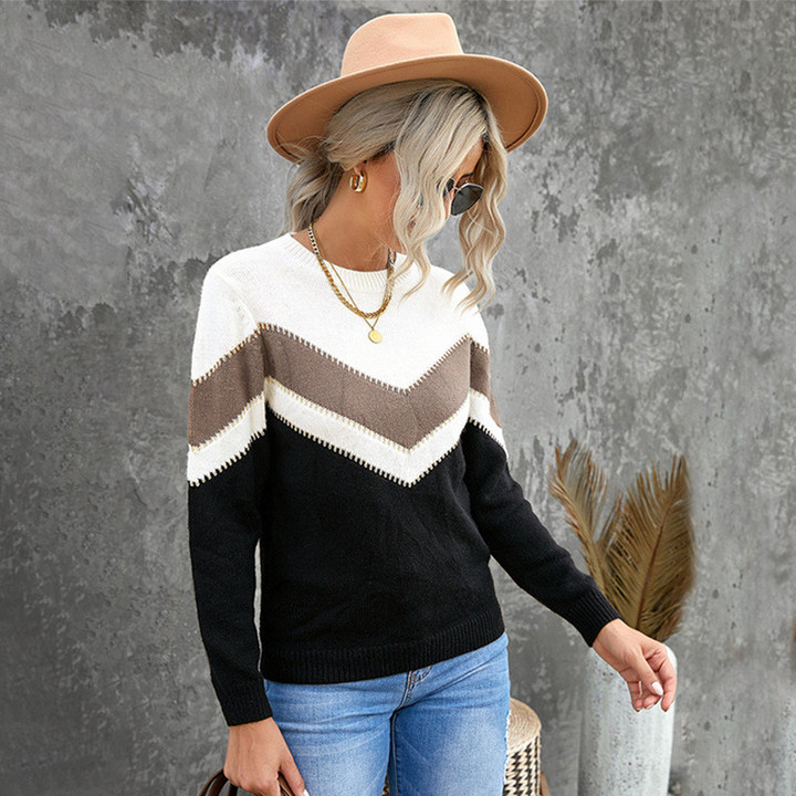 Autumn Slim Fit Sweater Women's Simple Round Neck Pullover Top