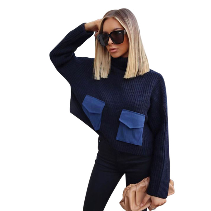 Women's Turtleneck Sweater Splicing Coat