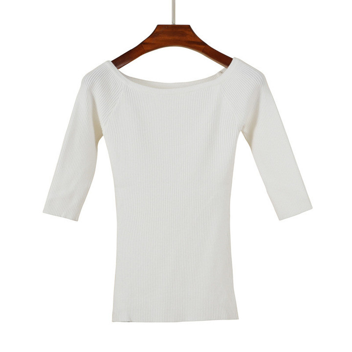 Off-shoulder Top Spring Autumn Knitwear Women's Sweater Thin Short Slim Bottoming Shirt