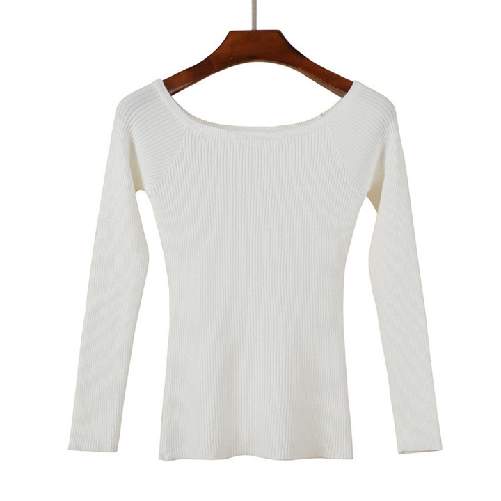 Women's Short Sweater Thin Off-shoulder Top Bottoming Shirt