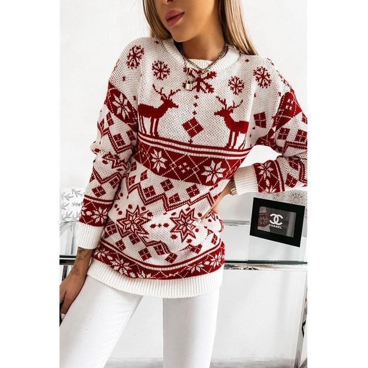 Christmas Winter Women's Sweater Elk Snowflake Jacquard Knitted