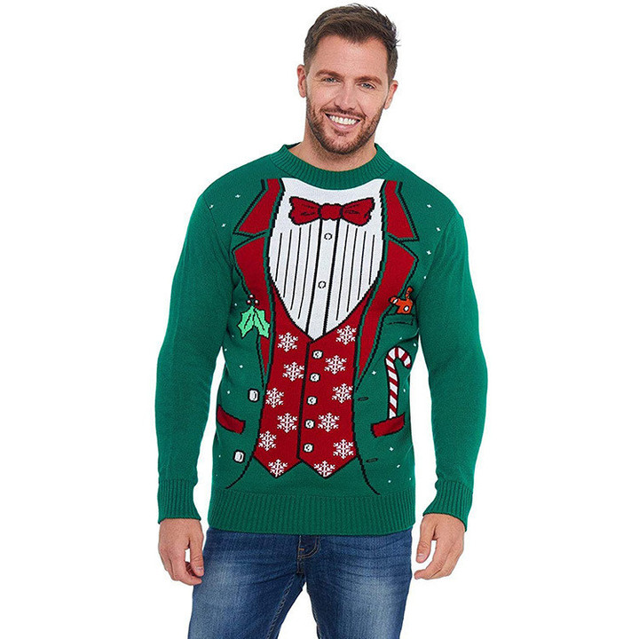 Men's And Women's Round Neck Sweater Double-layer Jacquard Christmas