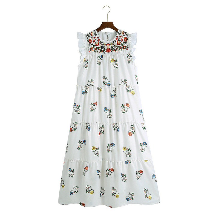 Spring Fashion Slimming Midi Skirt White With Printed Pattern Dress Women's Evening Dresses