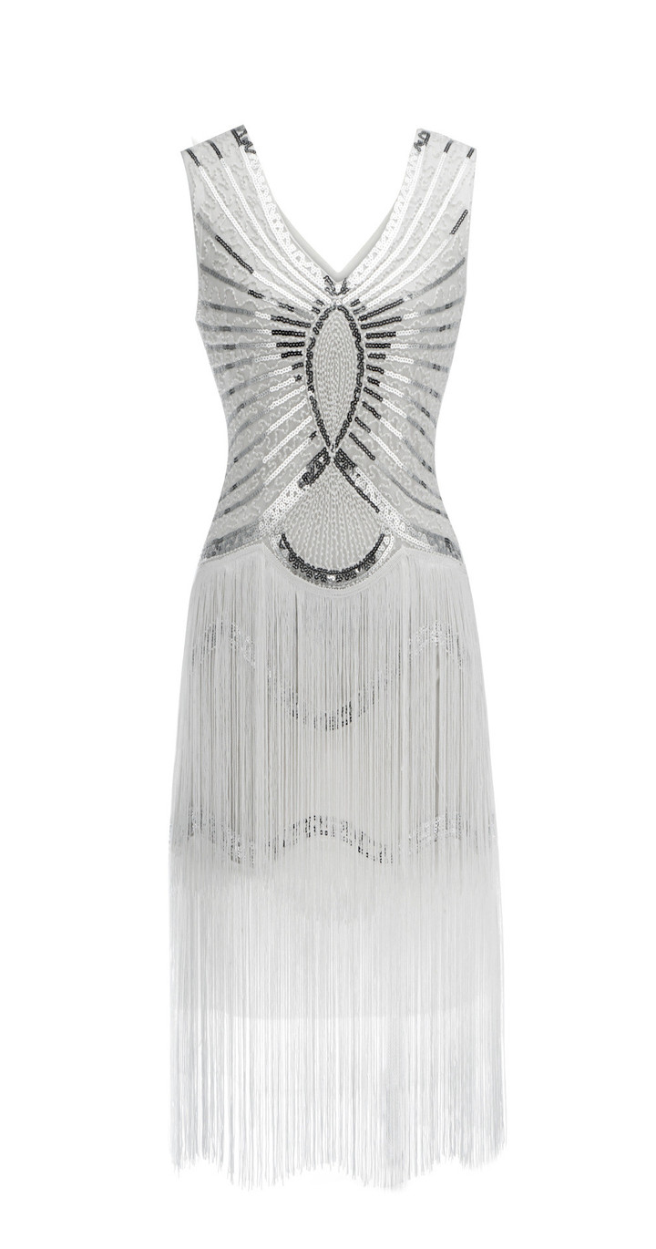 Sequined Handmade Beaded Dress Tassel Sleeveless Vintage Evening Dresses