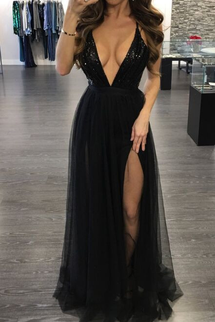 Sequin Gauze Dress Quality Sling Deep V Sexy Backless Evening Evening Dresses