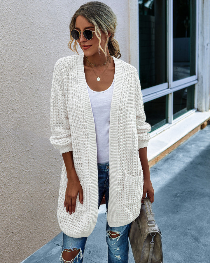 Autumn Knitted Sweater Long Cardigan Contrast Color Coat