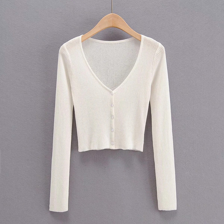 Summer Knitted Cardigan Coat Women's Thin See-through V-neck Sun Protection Shirt Air Conditioning