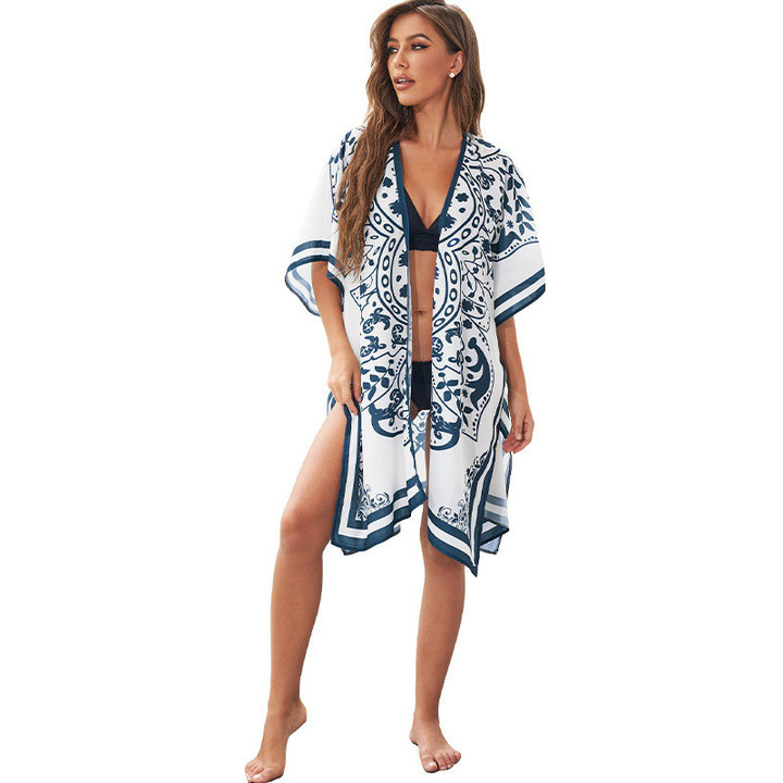 Cardigan Coat For Women Beach Sun Protection Clothing Ethnic Print Casual Top