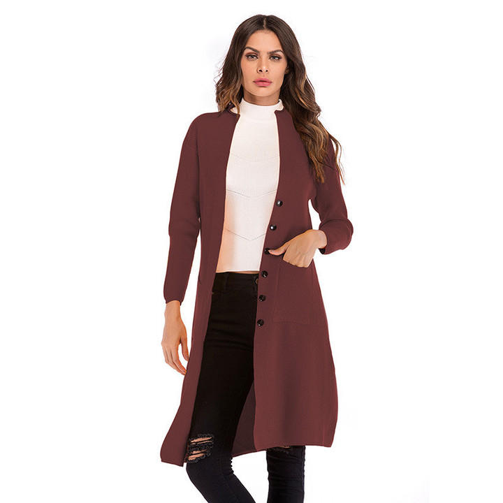 Women's Autumn Loose Long-sleeved Knitted Solid Color Sweater Coat Cardigan