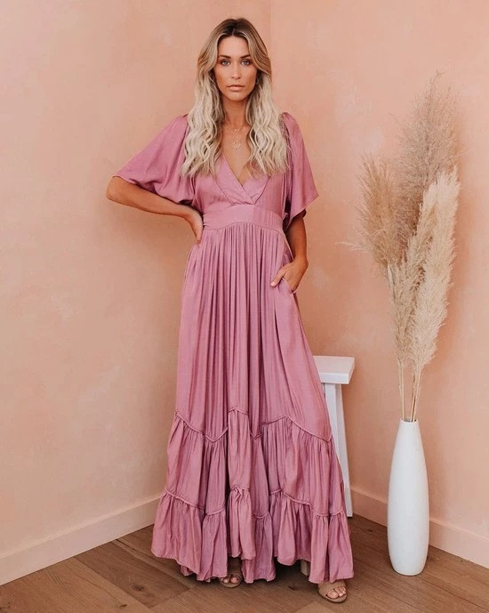Bohemian Solid Color Long Dress Waist Trimming Fashion Skirt