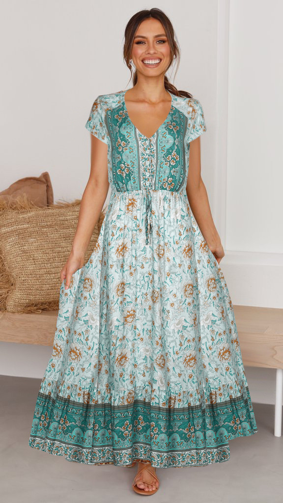 Dress Summer Rayon Printed Bohemian Long Long Dresses