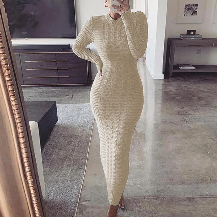 Knitted Dress Women's Long Sleeve Slim-fit Jumpsuit Clothing Long Dresses