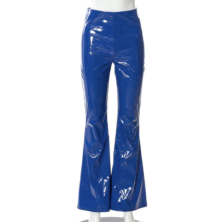 Autumn Solid Color Leather High Waist Sheath Zipper Casual Skinny Women's Trousers Bottoms