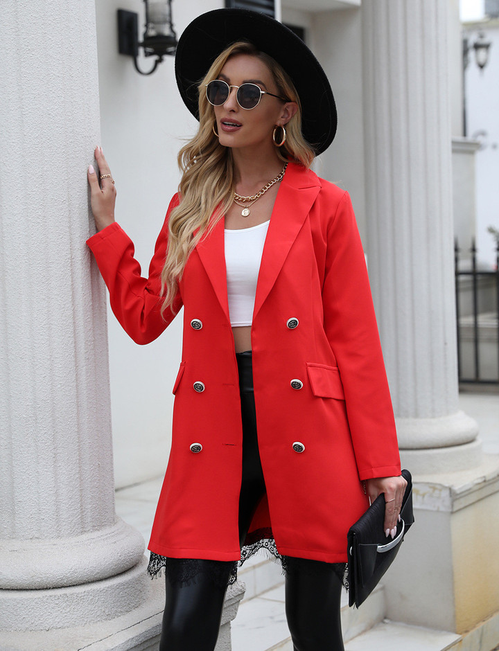 Women's Solid Color Mid-length Suit Jacket Blazers