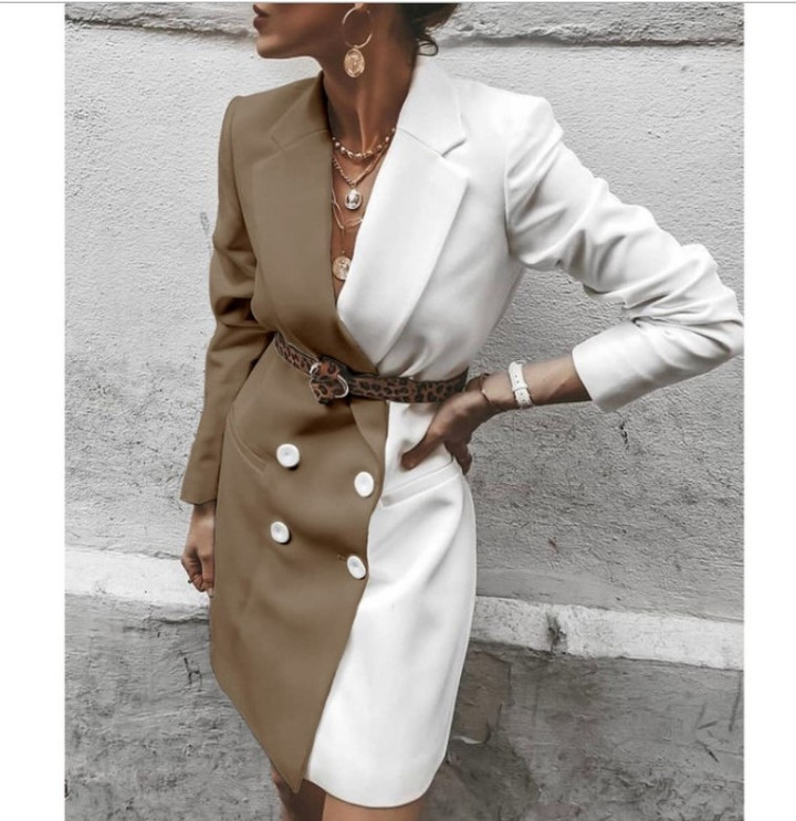 Women's Fashionable All-match Mid-length Contrast Color Suit Coat Blazers