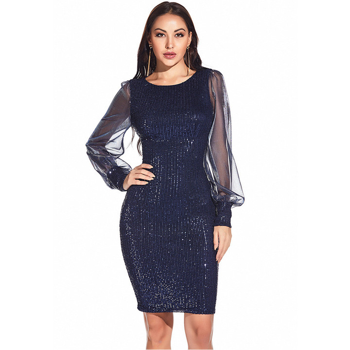 Sexy Mesh Stitching Sequins Dress Casual Women's Casual Dresses