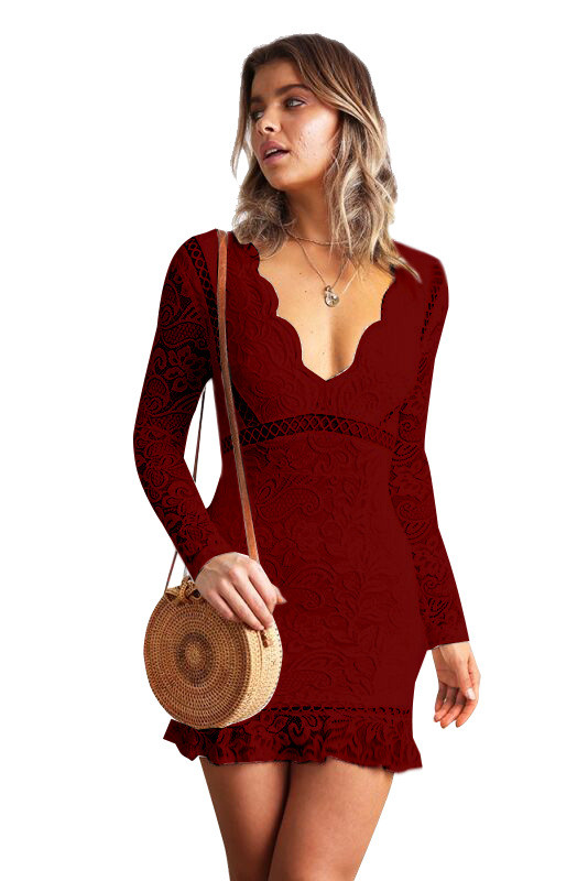 Women's Lace V-neck Sexy Slim Fit Slimming Dress Casual Dresses