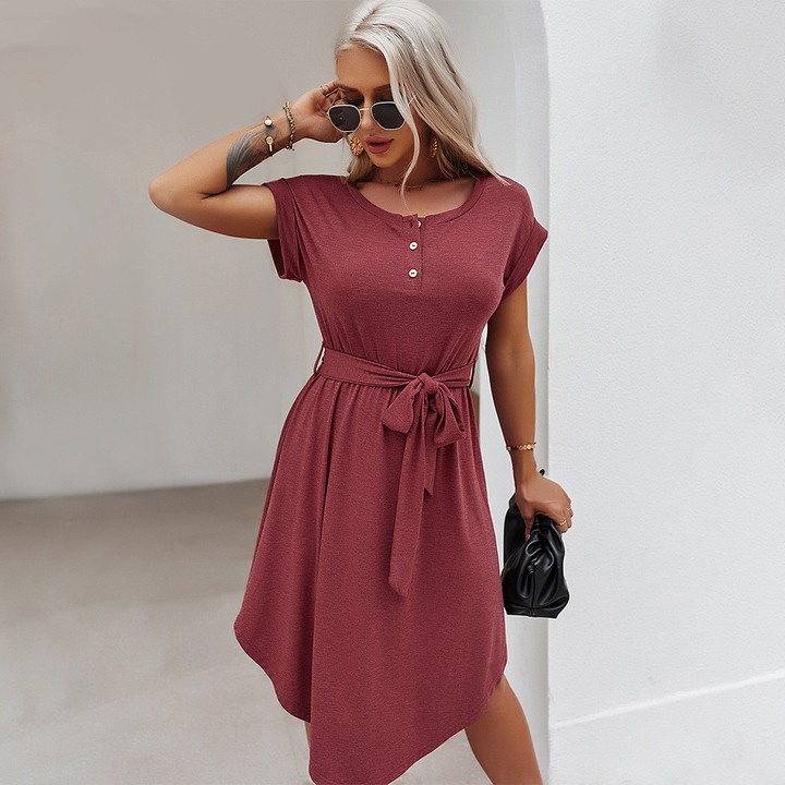 Women's Solid Color Dress Short Sleeve Knitted Skirt Casual Holiday Style Casual Dresses