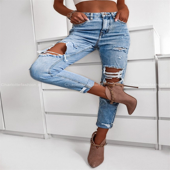 Street Casual Cool Water Washed Hole Jeans