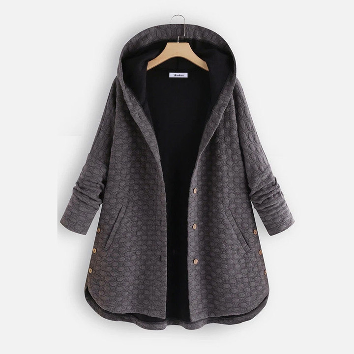 Fashion Women 's Wear Button Hooded Top Dot Irregular Coat Clothing