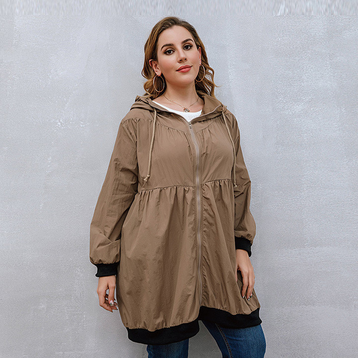 Plus Size Trench Coat Sweater Mid-length Cardigan Hooded Women's All-matching