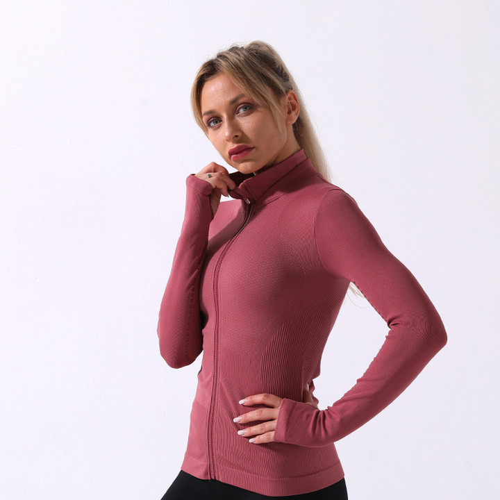 Seamless Knitted Sports Workout Clothes Long-sleeved Top Yoga Jacket For Women Coats