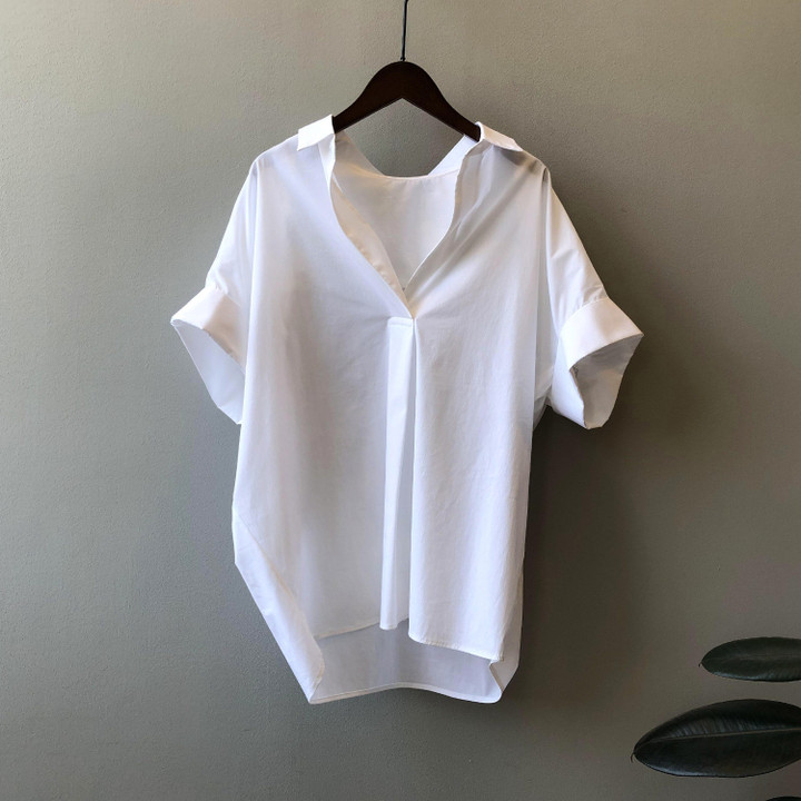 Large Size Simple Loose Solid Color Shirt British Fashion For Women Blouses