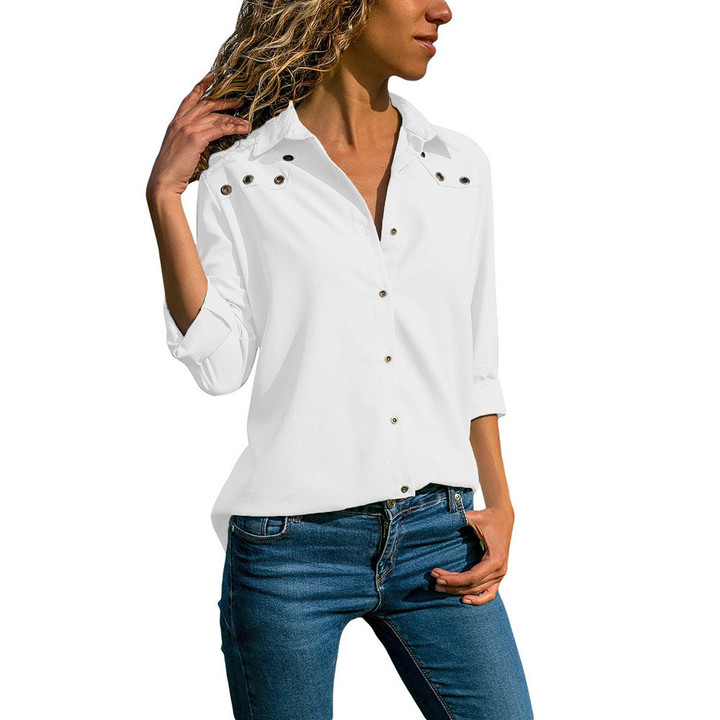 Solid Color Shirt Women's Autumn Breasted Women Blouses