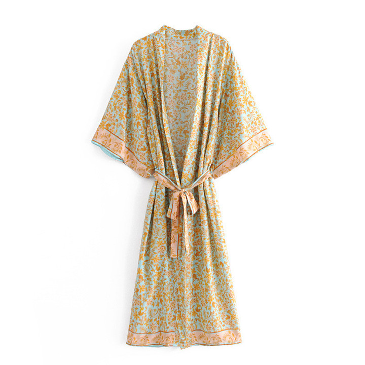 Women's Bohemian Printed Clothing Dress Robe Rayon Cardigan Coat
