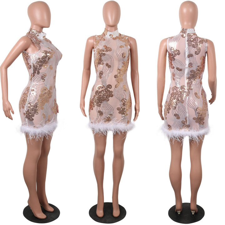 Fashionable Sequins Mesh See-through Dress Burr