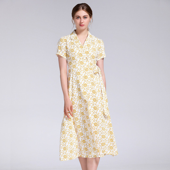 Women's Summer High Waist Elegant Sexy Print Midi Dress