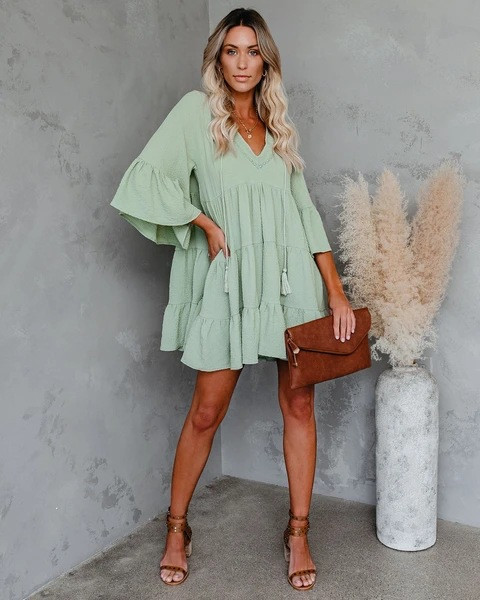 Autumn Lace-up Tassel Lace Patchwork Ruffled Dress