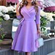 2023 Women's Printed Suit Collar Lace-up Dress