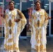 Printed Loose Large V-neck Handmade Beaded Dress African Plus Size
