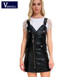 Black V-neck Waist Dress Fashion Strap Small Leather Skirt