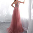 Dress Summer Bridesmaid Pure Color Sequins Embroidered Sequin Sexy V-neck Mesh Long