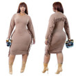 Plus Size Women's Solid Color Two-side Back Tassel Hem Dress