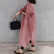 Quality Spring Rayon Cardigan Stand Collar Mid-length Loose Women's Dress
