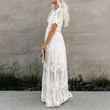 Women's Lace Long Sleeve V-neck Solid Color Chiffon Summer Dress