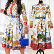 Long Sleeve High Waist Slim Fit Large Size Printed Casual Swing Dress Women's African