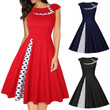Women's Retro Hepburn Style Polka Dot Cinched Swing Dress