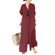 Autumn Retro Solid Color Women's Long-sleeved Cotton And Linen Robe Shirt Dress