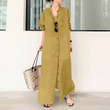 Autumn Retro Solid Color Women's Long-sleeved Cotton And Linen Robe Shirt Dress
