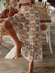 Summer Women's V-neck Printed Folding Vacation Dress Large Swing