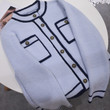 Retro Debutante Style Cardigan Women's Korean Round Neck Multicolor Long-sleeved Sweater Striped Coat Trendy