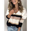 Fashion Pullover Patchwork V-neck Plus Size Knitted Sweater For Women