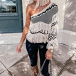 Women's Sexy Sweater Thickened Shoulder Stitching Tassel Long Sleeve