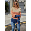 Spring Sweater Elegant Pullover Round Neck Cut-out Bottoming Color Matching For Women
