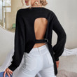 Women's Autumn Sexy Backless Sweater Back Lace-up Cutout Top